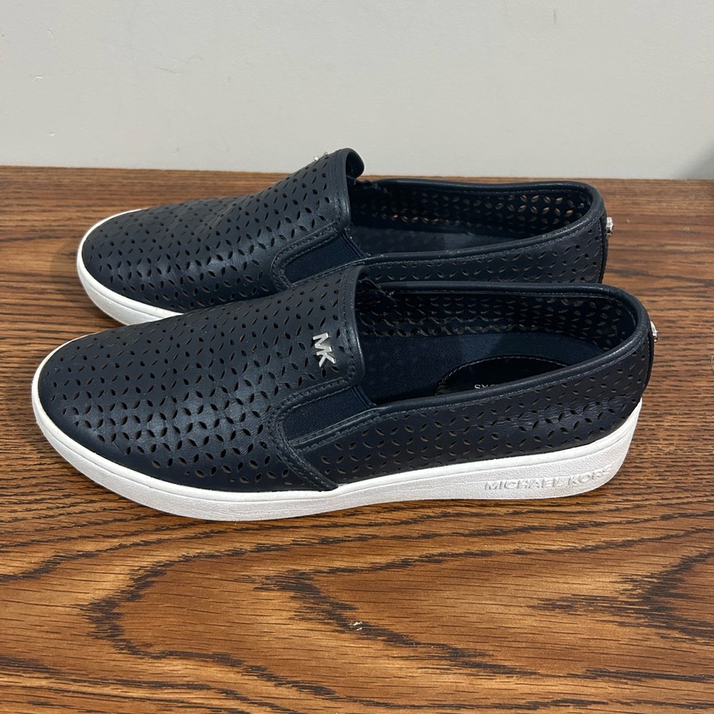 Michael Kors Navy Perforated Slip-Ons